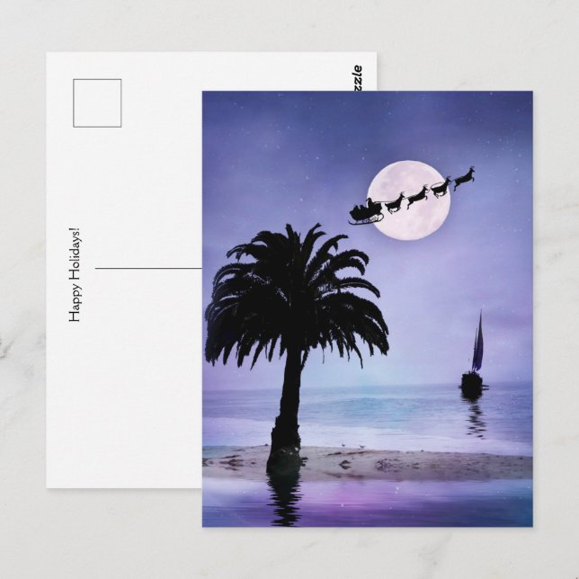 Holiday Beach Sailboat mit Santa Postkarte (Vorne/Hinten)