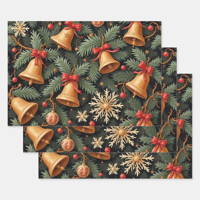 Holiday Bells, Decorative Christmas Pattern, Geschenkpapier Set (Set)