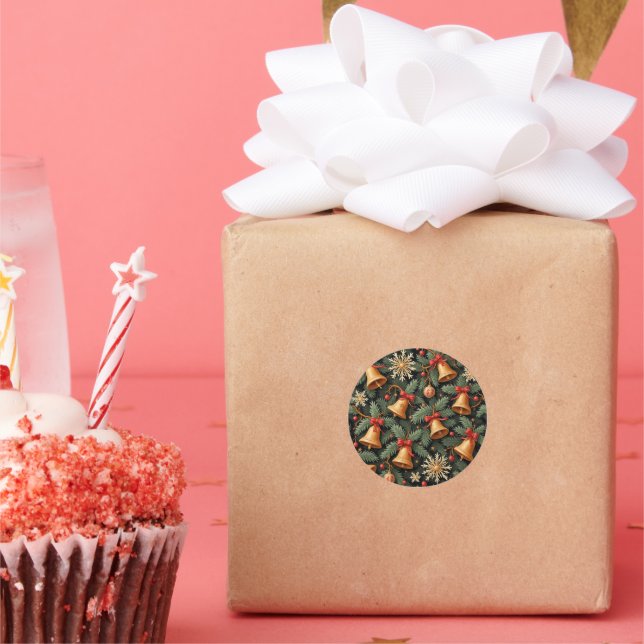 Holiday Bells, Decorative Christmas Pattern, Runder Aufkleber (Party)