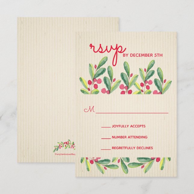 Holiday Berries Grün Weihnachten Party RSVP Karte (Vorne/Hinten)