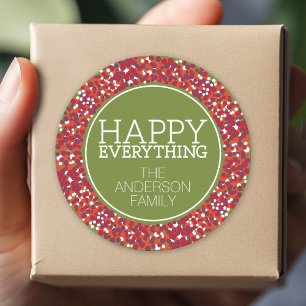 Holiday Berry Wreath mit Happy Everything Runder Aufkleber