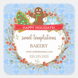 Holiday Berry Wreath Weihnachtskeks Quadratischer Aufkleber