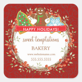 Holiday Berry Wreath Weihnachtskeks Quadratischer Aufkleber