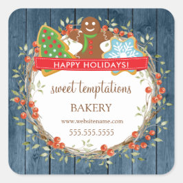 Holiday Berry Wreath Weihnachtskeks Quadratischer Aufkleber