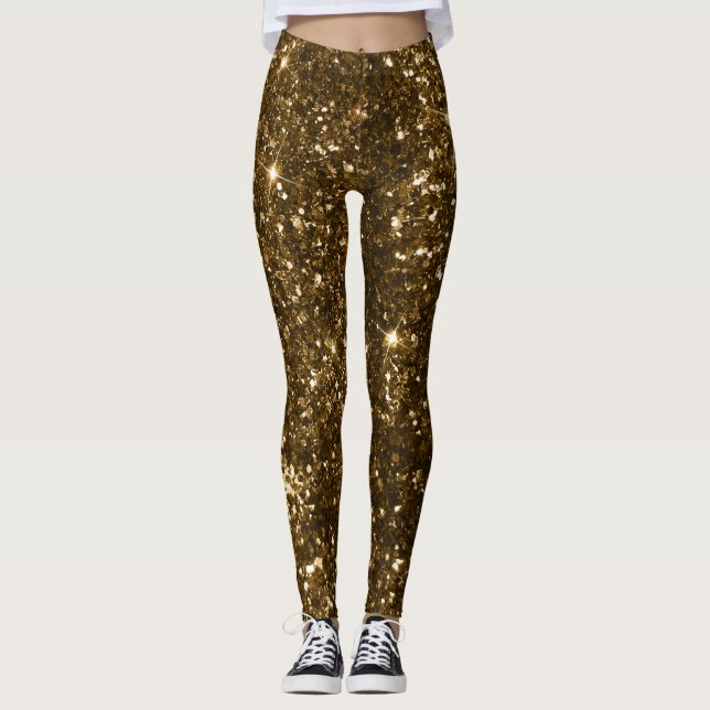 Holiday Black and Gold Imitate Glitzer Weihnachten Leggings (Vorderseite)