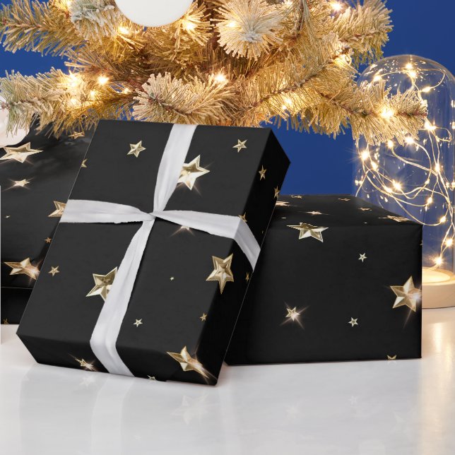Holiday Black and Gold Imitate Metal Weihnachtssta Geschenkpapier (Feiertage)