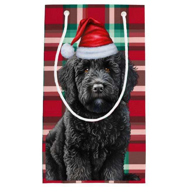 Holiday Black Labradoodle Dog Spaß Kariert Weihnac Kleine Geschenktüte (Vorderseite)