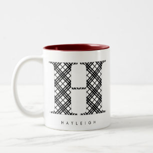 Holiday Black & White Kariert Letter H Zweifarbige Tasse