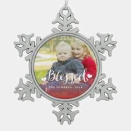 Holiday Blessings | Festlicher Foto Schneeflocken Zinn-Ornament