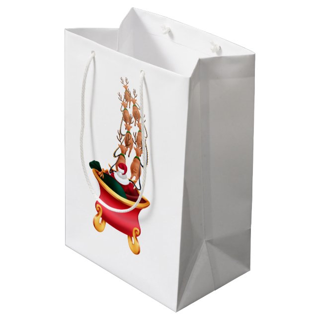 Holiday Blessings Santa Sled Christmas Gift Bags Mittlere Geschenktüte (Rückseite Schrägansicht)