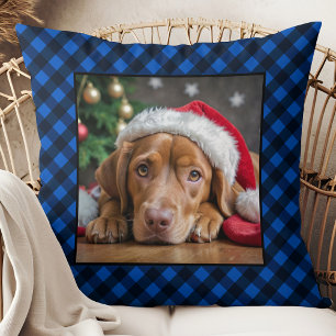 Holiday Blue Kariert Pet Hund Personalisiertes Fot Kissen