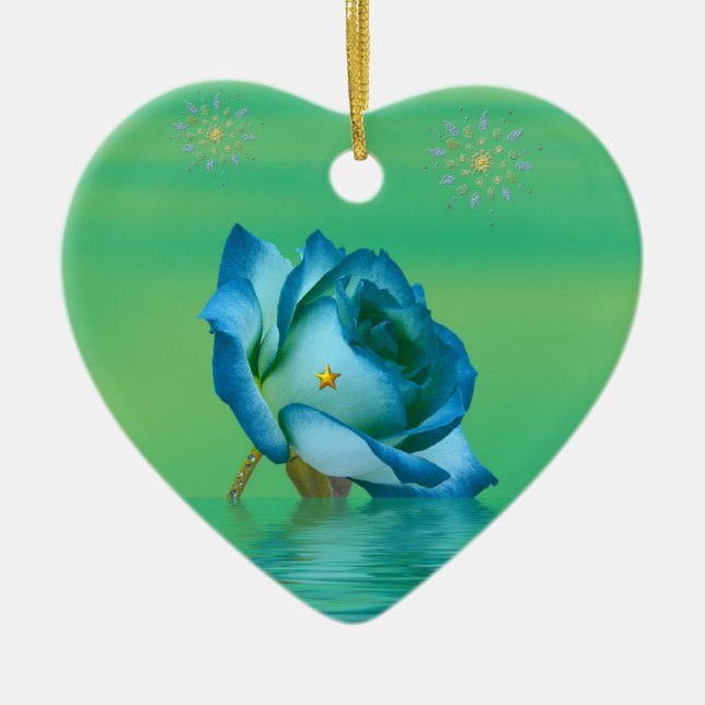 Holiday Blue Rose Keramikornament (Vorne)