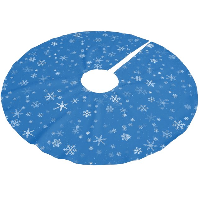 Holiday Blue und White Snowflake Muster Polyester Weihnachtsbaumdecke (Schrägansicht)