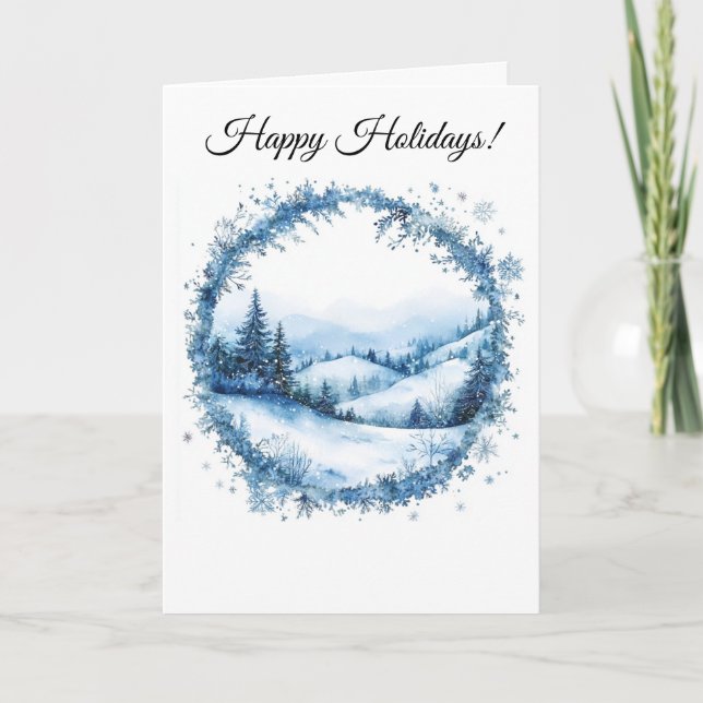 Holiday Blue Wreath Snowy Forest Business Logo Karte (Vorderseite)