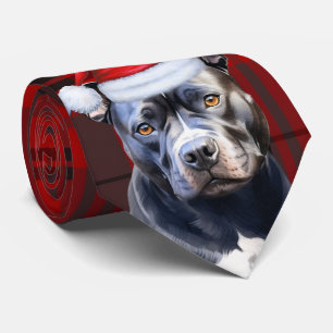 Holiday Bluenose Pit Bull Red Grau Karierte Weihna Krawatte