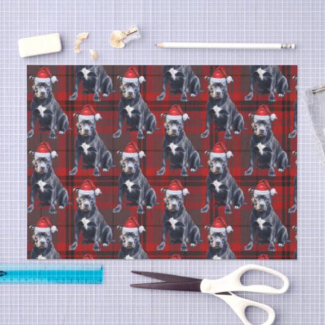 Holiday Bluenose Pitbull Dog Karierte Weihnachten Seidenpapier (Handwerk)