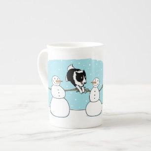 Holiday Border Collie Agility Hund mit Snowmen Prozellantasse