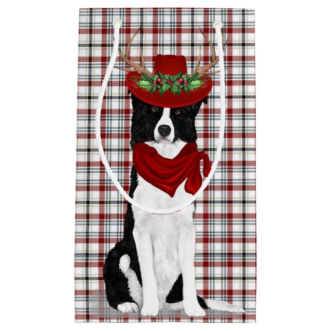 Holiday Border Collie und Western Kariert Weihnach Kleine Geschenktüte (Vorderseite)