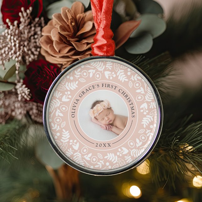 Holiday Botanical | Erstes Weihnachtsfest des Kind Ornament Aus Metall (Von Creator hochgeladen)