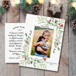 Holiday Botanicals Red Berries Family Foto Custom Postkarte<br><div class="desc">Feiern Sie die Saison mit dieser lustigen Postkarte mit Ihrem vertikalen Foto, umgeben von wunderschönem Aquarell mit roten Beeren. Fügen Sie der Rückseite eine typisierte Notiz/einen benutzerdefinierten Brief hinzu, oder löschen Sie, falls gewünscht, die typisierte Notiz und schreiben Sie jede Postkarte einzeln per Hand. Fügen Sie Ihre Rücksendeadresse für einfaches...</div>