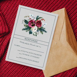 Holiday Bouquet Burgundy Pine Evergreen RSVP Karte