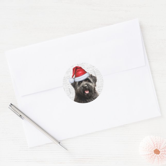 Holiday Bouvier des Flandres Dog in Weihnachtsmann Runder Aufkleber (Umschlag)
