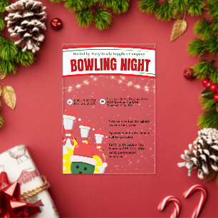 Holiday Bowling Night Weihnachtsmannmützen Acryleinladungen