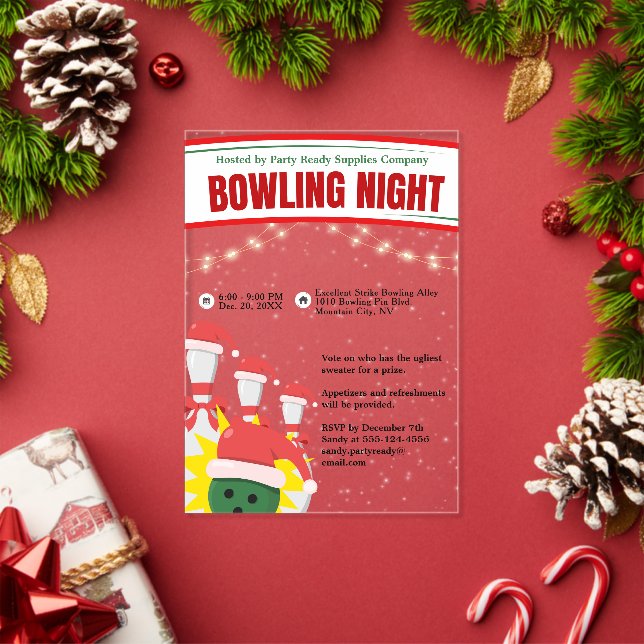 Holiday Bowling Night Weihnachtsmannmützen Acryleinladungen (Insitu (Feiertag))