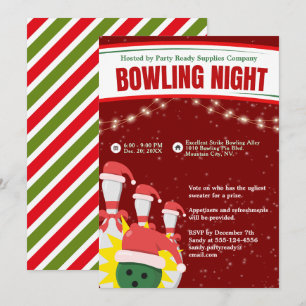 Holiday Bowling Night Weihnachtsmannmützen Roter H Einladung