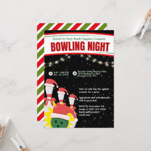 Holiday Bowling Night Weihnachtsmannmützen Schwarz Einladung