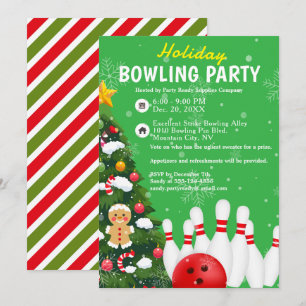 Holiday Bowling Party Xmas Tree Grüner Hintergrund Einladung