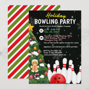 Holiday Bowling Party Xmas Tree Schwarzer Hintergr Einladung