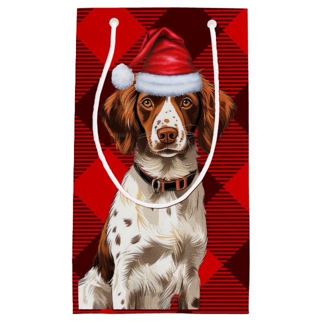Holiday Brittany Spaniel Dog Karierte Weihnachten Kleine Geschenktüte (Vorderseite)
