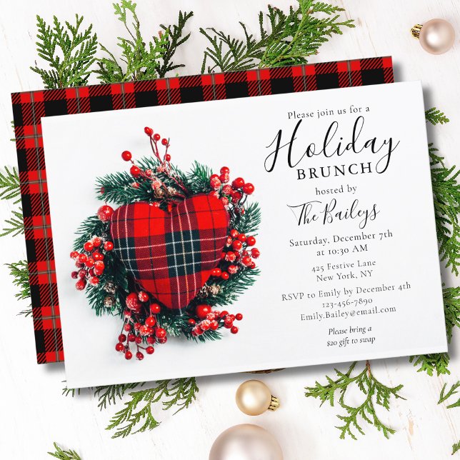 Holiday Brunch | Christmas Brunch Red Tartan Herz Einladung (Von Creator hochgeladen)
