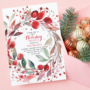 Holiday Brunch Elegantes Weihnachtsfest Rote Flora Einladung