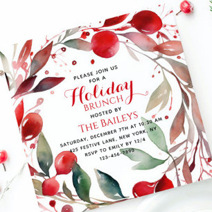 Holiday Brunch Elegantes Weihnachtsfest Rote Flora Einladung