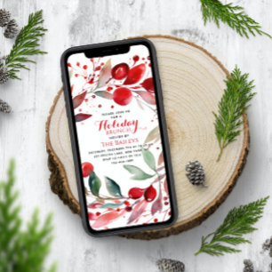 Holiday Brunch Elegantes Weihnachtsfest Rote Flora Einladung