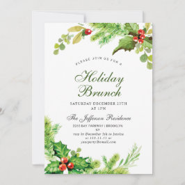 Holiday Brunch Red Holly Berry Weihnachten Einladung