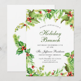 Holiday Brunch Red Holly Berry Weihnachten Einladung