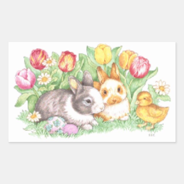 Holiday Bunnies Osteraufkleber Rechteckiger Aufkleber (Vorderseite)