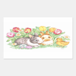 Holiday Bunnies Osteraufkleber Rechteckiger Aufkleber