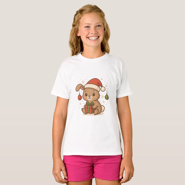 Holiday Bunny in Santa Hat T-Shirt (Vorne ganz)