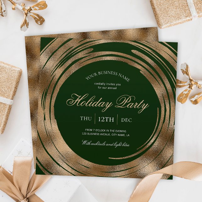 Holiday Business Office Party Green & Gold Glitzer Einladung (Von Creator hochgeladen)