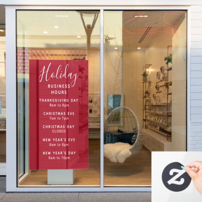 Holiday Business Stunden Red White Custom  Fensteraufkleber (Schaufenster)
