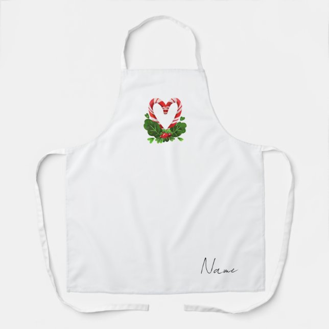 Holiday Candy Cane Heart Moderner Individuelle Nam Schürze (Vorderseite)
