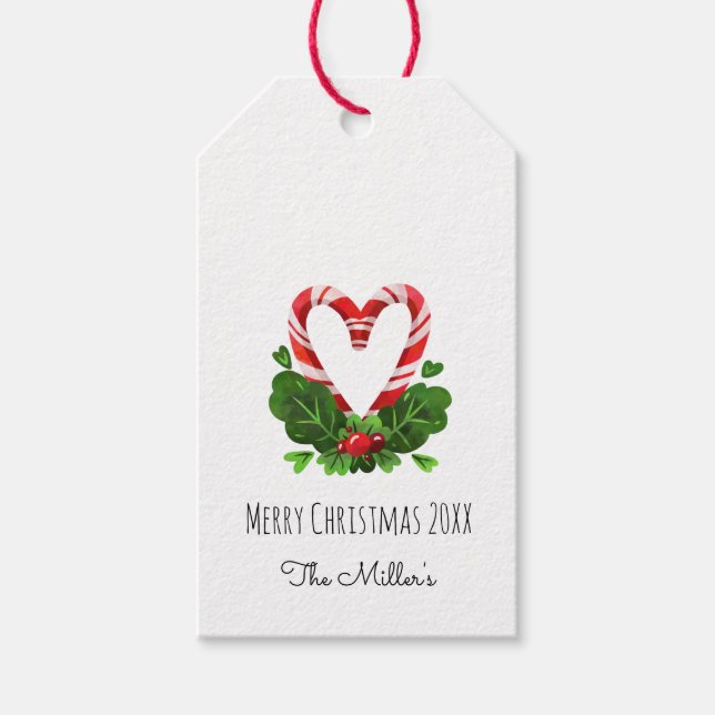 Holiday Candy Cane Herz Merry Weihnachtsname Geschenkanhänger (Vorderseite)