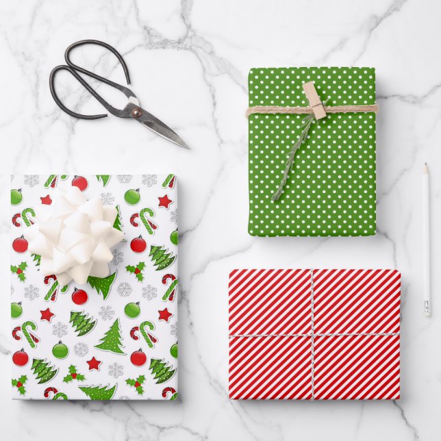 Holiday Candy Canes Snowflakes Holly Stars Doodles Geschenkpapier Set (Vorderseite)