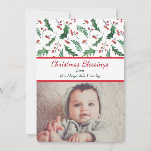 Holiday Card Holy and Berries Two Foto Template Feiertagskarte