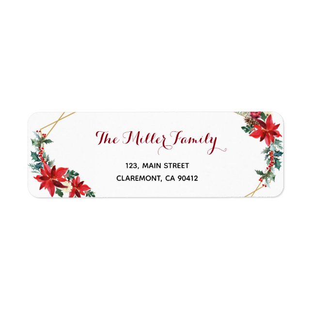 Holiday Card Poinsettia Rücksendeadresse (Vorne)