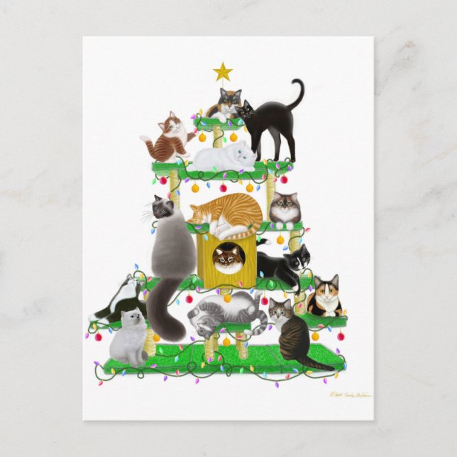 Holiday Cat Tree Anpassbare Postkarte (Vorderseite)